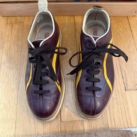 Vintage Dooney & Bourke Nicolle Size 7 Brown Yellow Stripe Leather Bowling Shoes - Picture 5 of 15